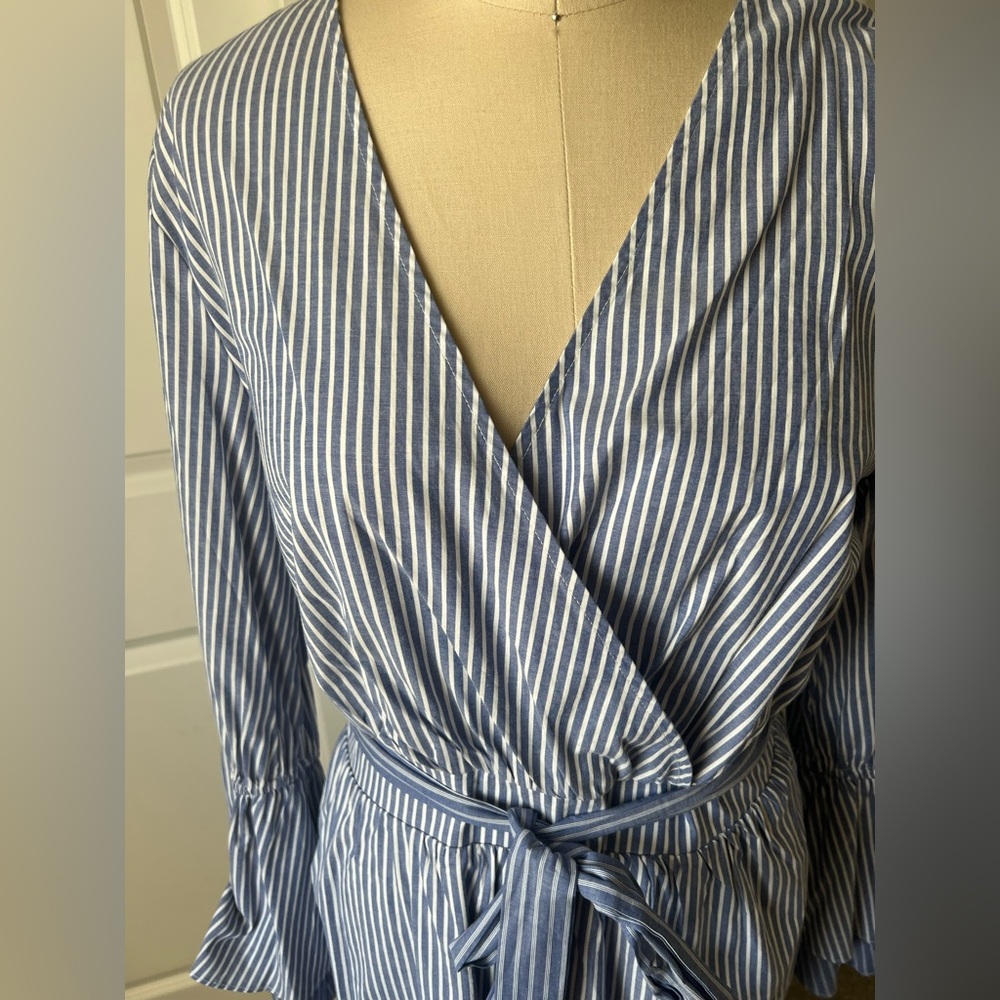 Cotton Striped Midi Dress in Blue and White - Picture 4 of 11